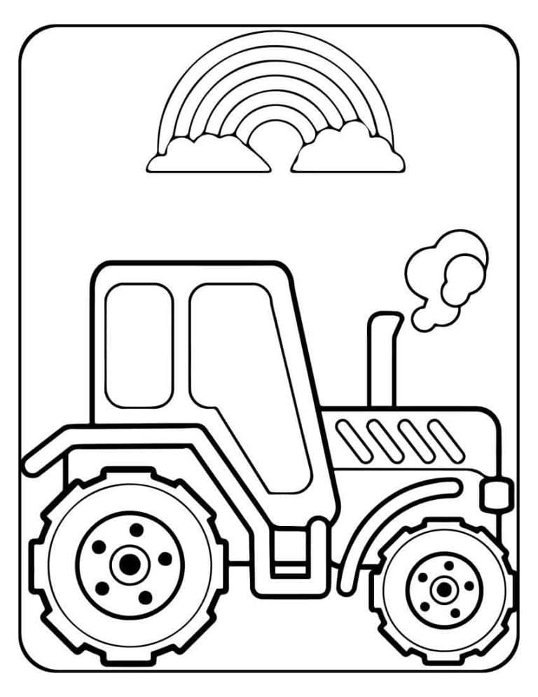 Desenho deTrator e Arco-íris para colorir