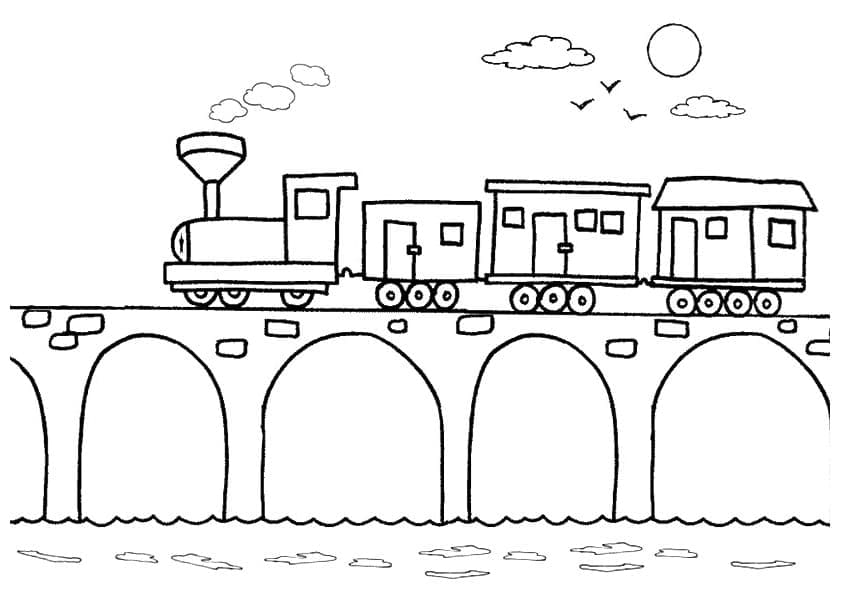 Desenho deTrem na Ponte para colorir