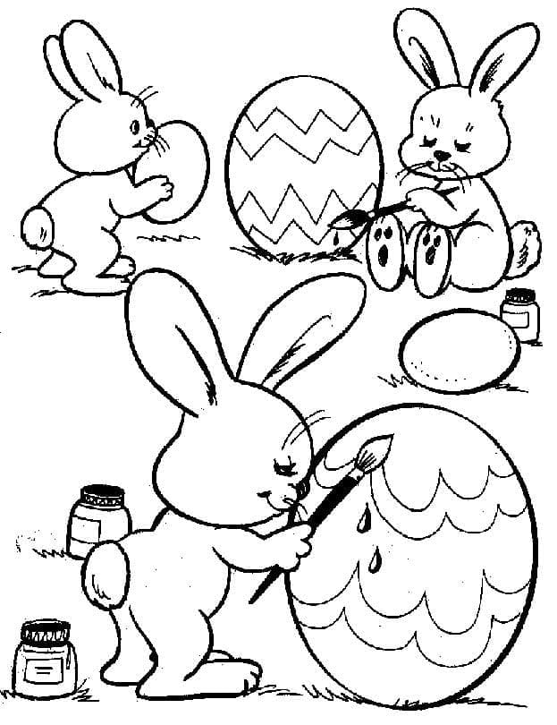 Desenho deTrês Coelhos de Páscoa para colorir