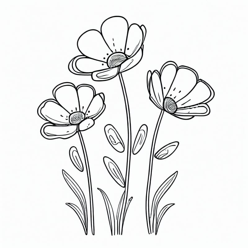 Desenho deTrês Flores para colorir