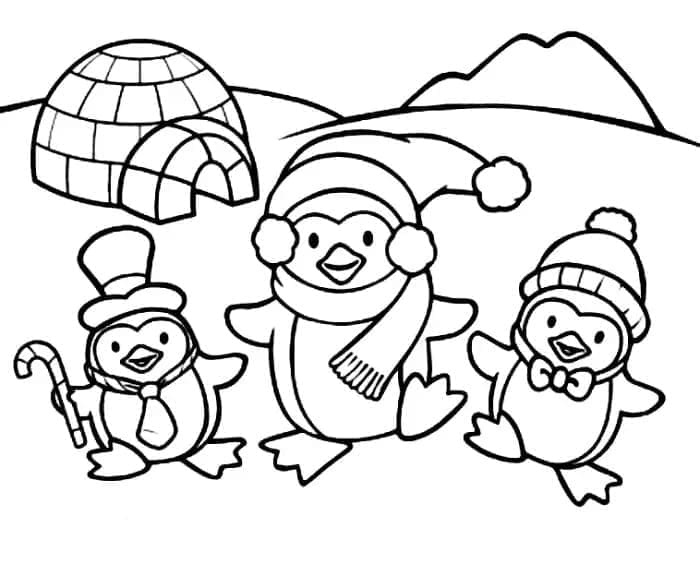 Desenho de Três Pinguins para colorir