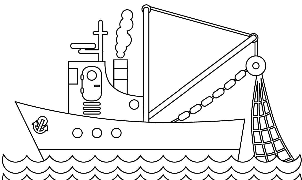 Desenho deUm Barco de Pesca para colorir