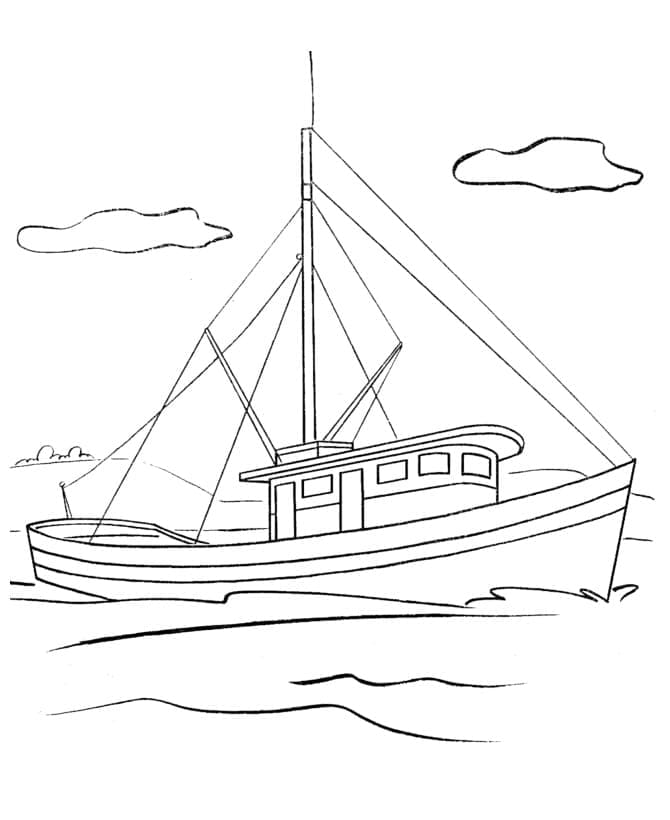 Desenho deUm Barco no Mar para colorir