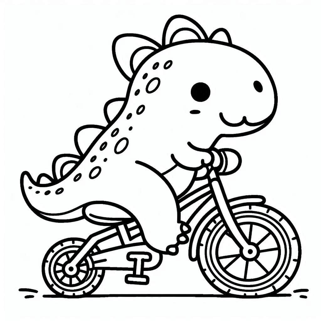 Desenho deUm Dinossauro Andando de Bicicleta para colorir