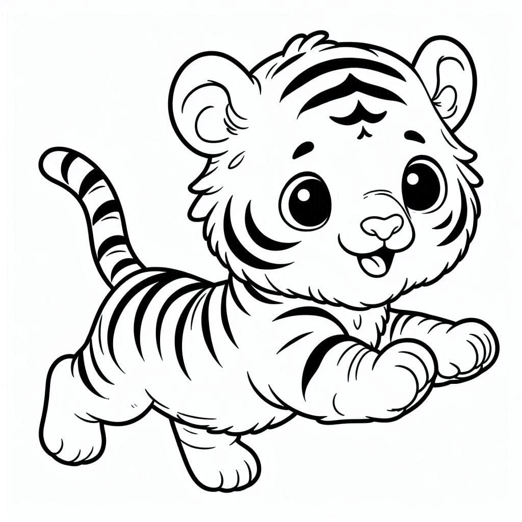 Desenho deUm Filhote de Tigre Correndo para colorir