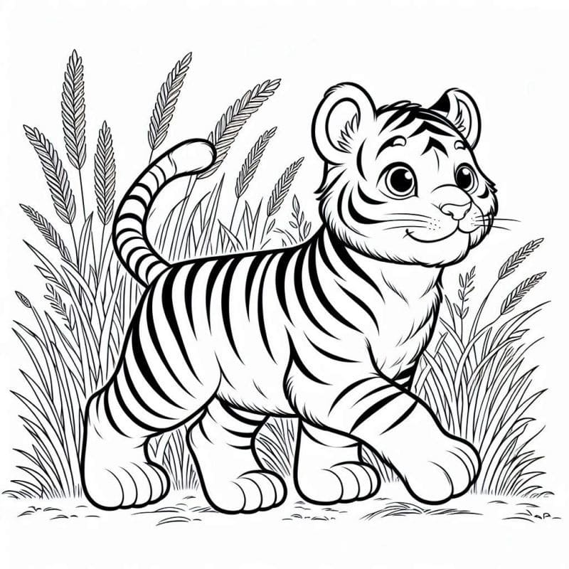 Desenho deUm Filhote de Tigre Feliz para colorir