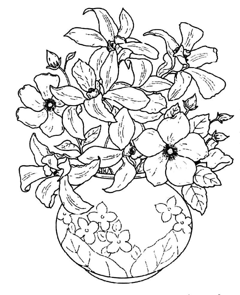 Desenho deUm Lindo Vaso de Flores para colorir