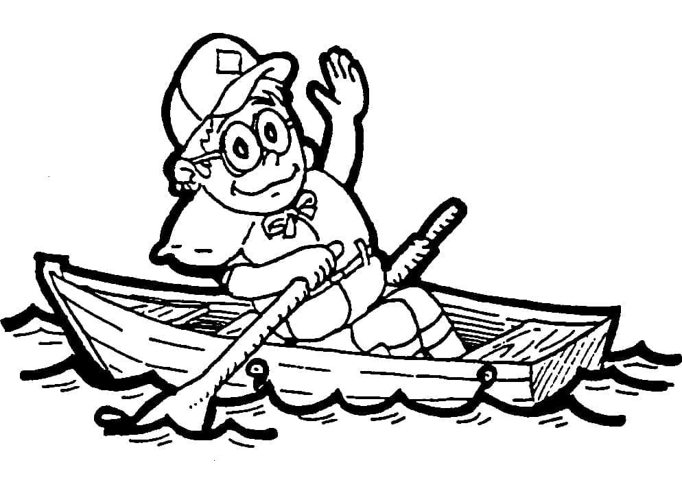 Desenho deUm Menino no Barco para colorir