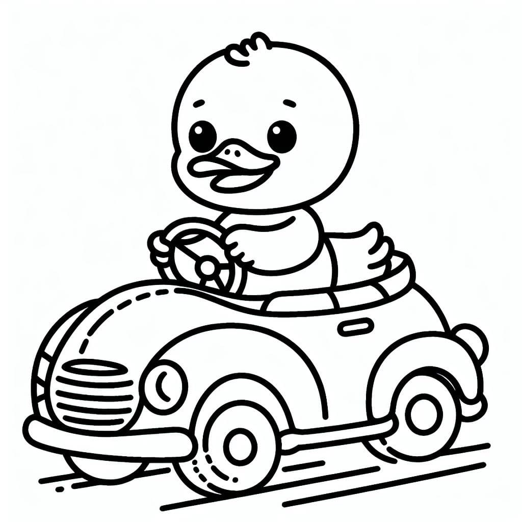 Desenho deUm Pato está Dirigindo um Carro para colorir