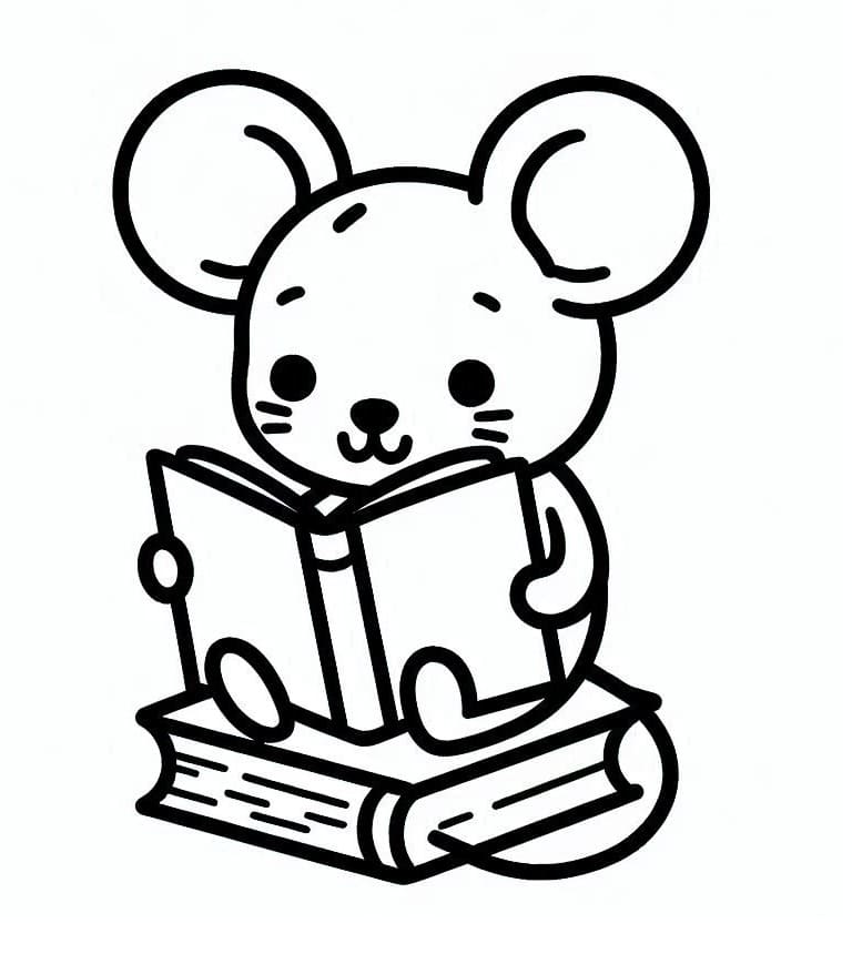 Desenho deUm Ratinho Lendo Livro para colorir