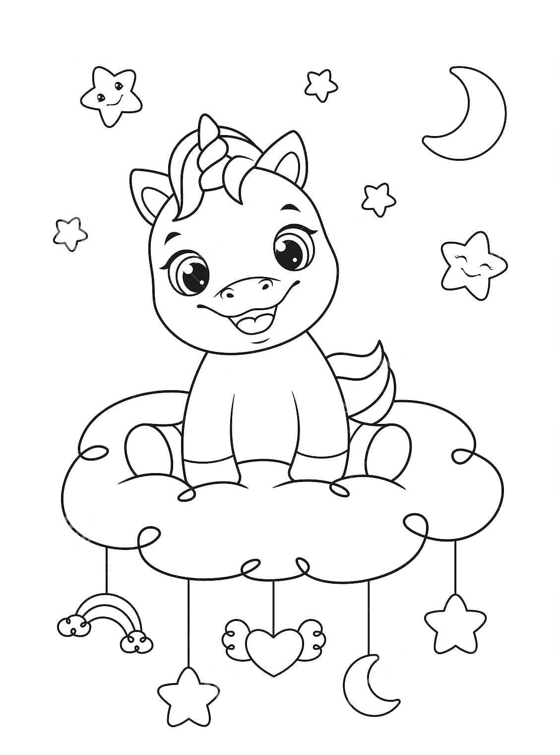 Desenho deUm Unicornio Bebe Feliz para colorir