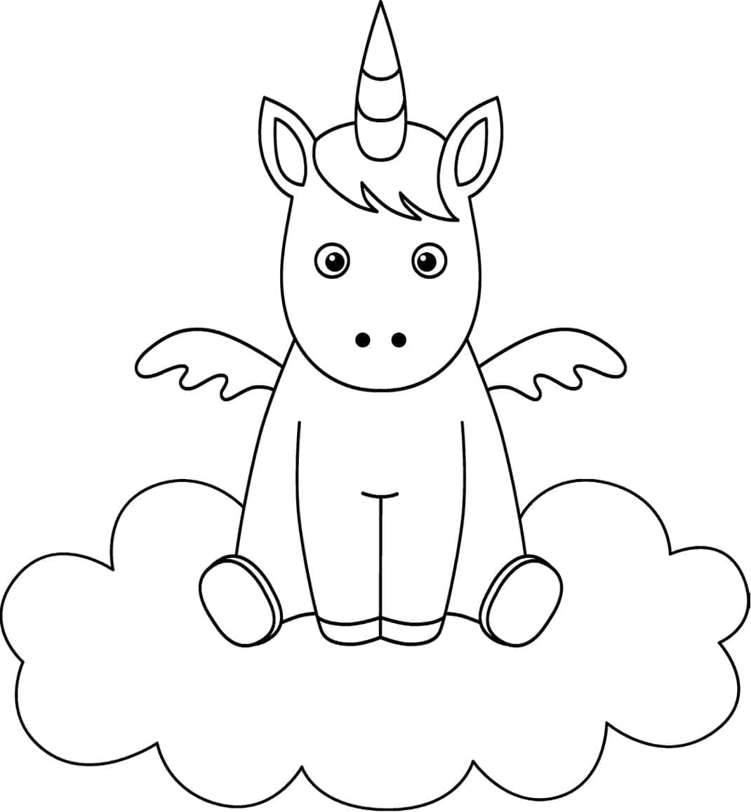 Desenho deUm Unicornio Bebe na Nuvem para colorir