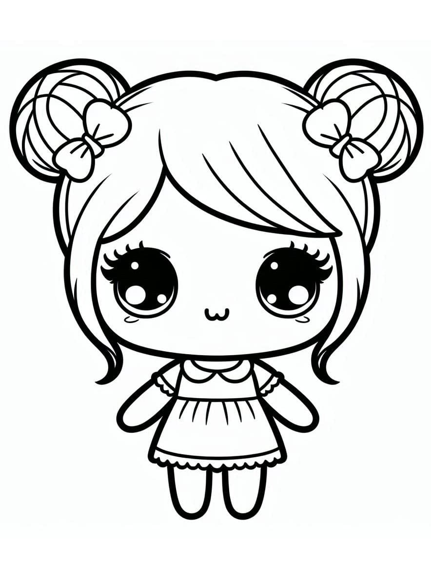 Desenho deUma Boneca Kawaii Sorridente para colorir