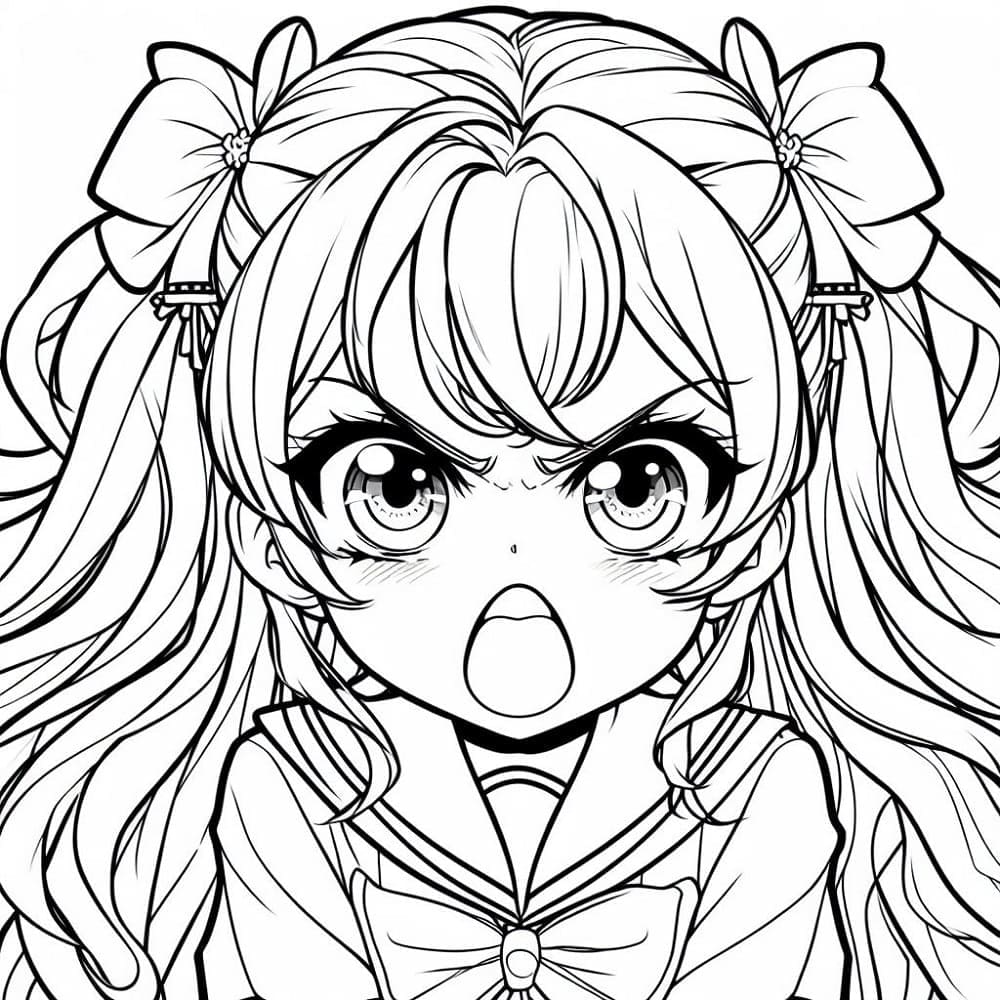 Desenho deUma Menina Anime Irritada para colorir