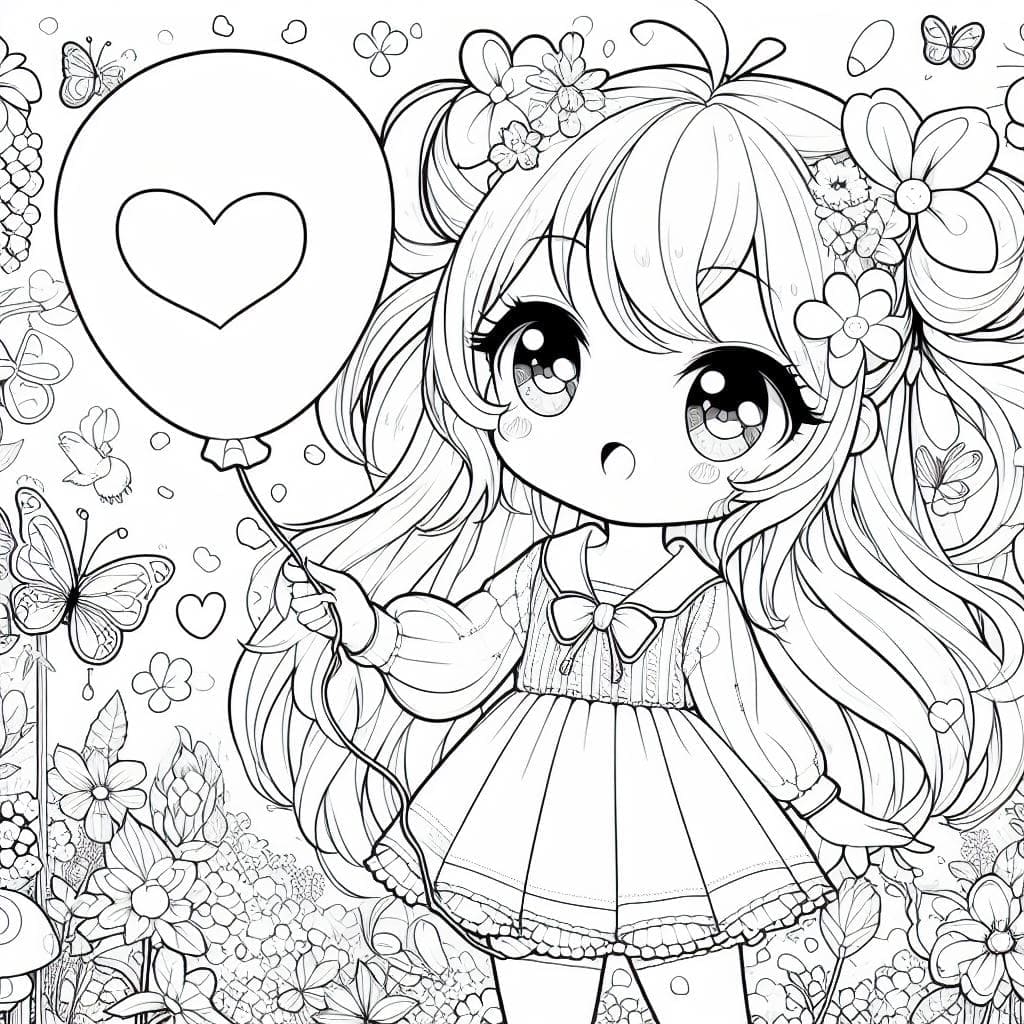 Desenho deUma Menina Anime Kawaii para colorir