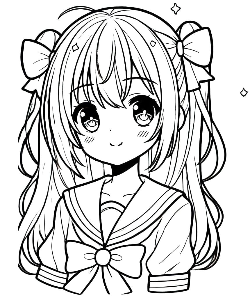 Desenho deUma Menina Anime Sorridente para colorir