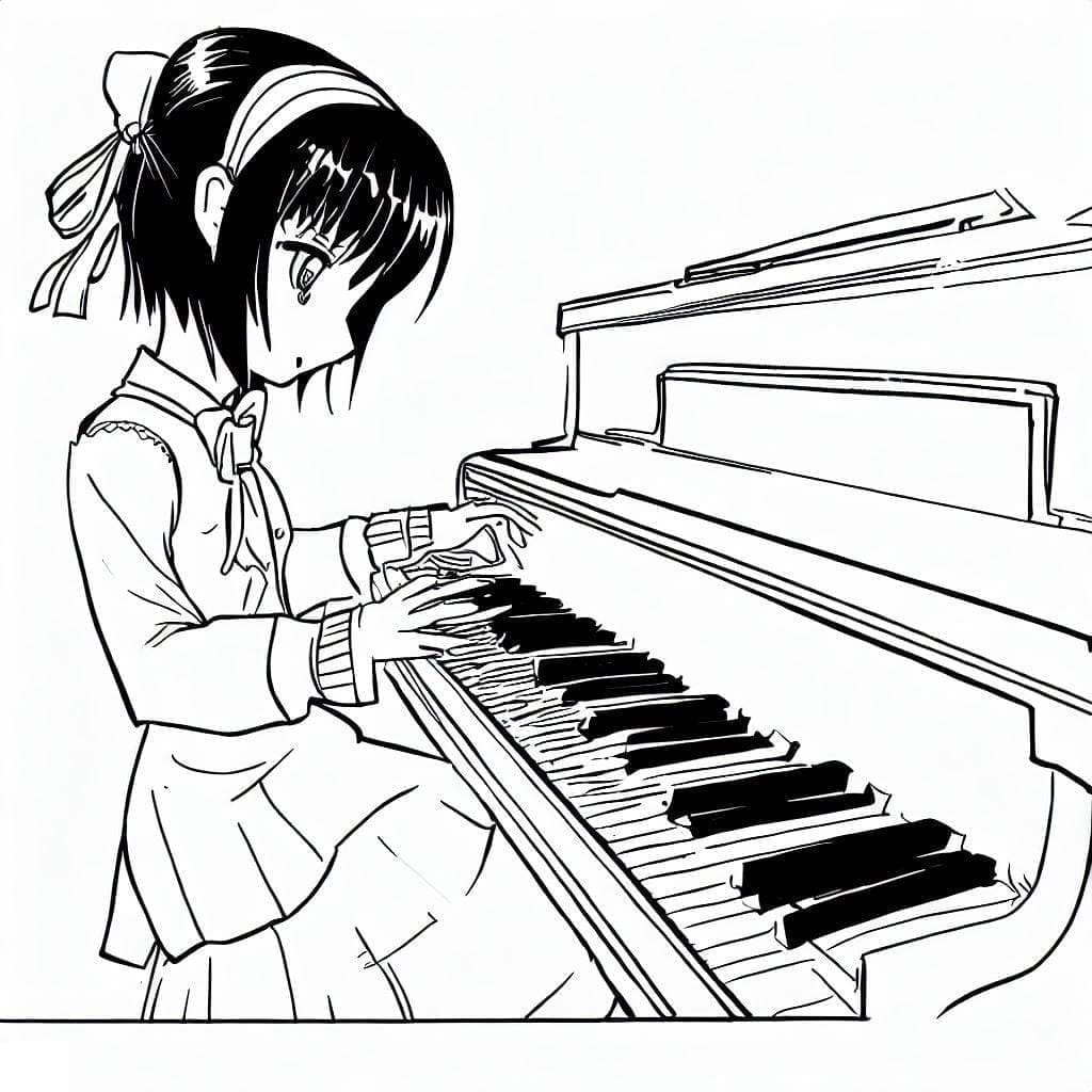 Desenho deUma Menina Anime Toca Piano para colorir