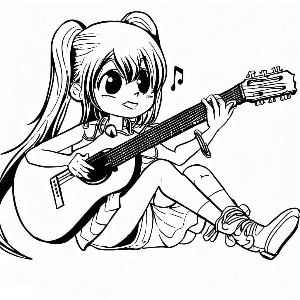 Desenho deUma Menina Anime Toca Violão para colorir