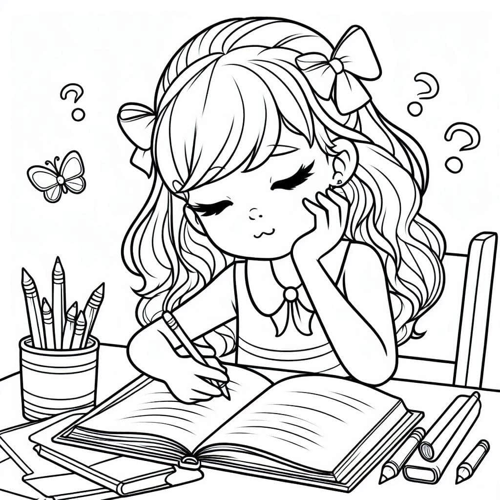 Desenho deUma Menina Estudando para colorir