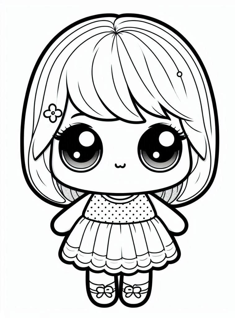 Desenho deUma Pequena Boneca Kawaii para colorir