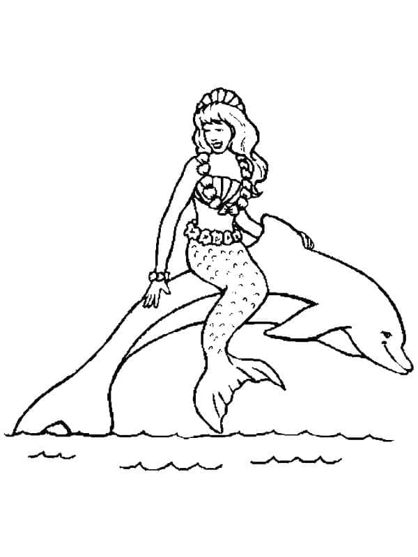 Desenho deUma Sereia e Golfinho para colorir