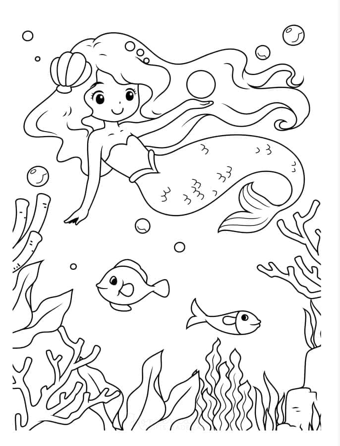 Desenho deUma Sereia no Fundo do Mar para colorir