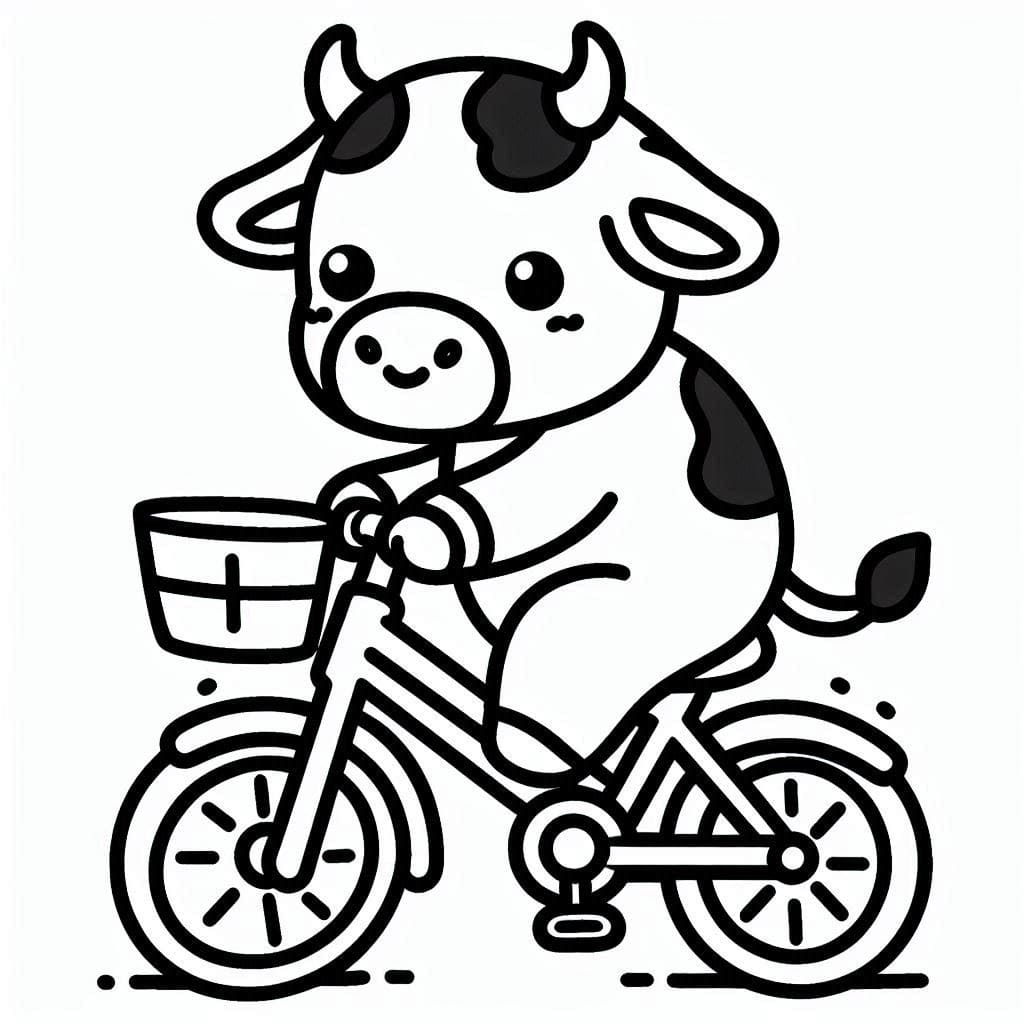 Desenho deUma Vaca Anda de Bicicleta para colorir