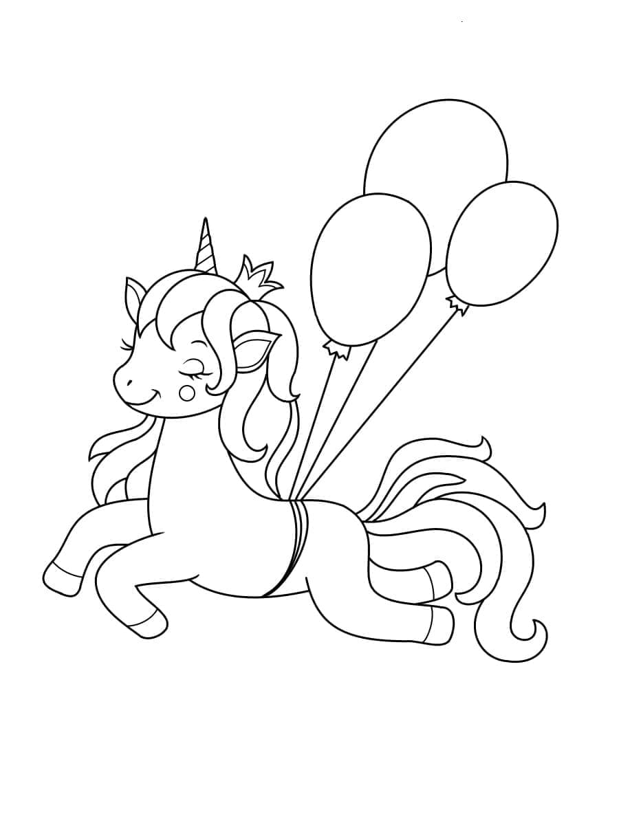 Desenho deUnicornio Bebe com Balões para colorir