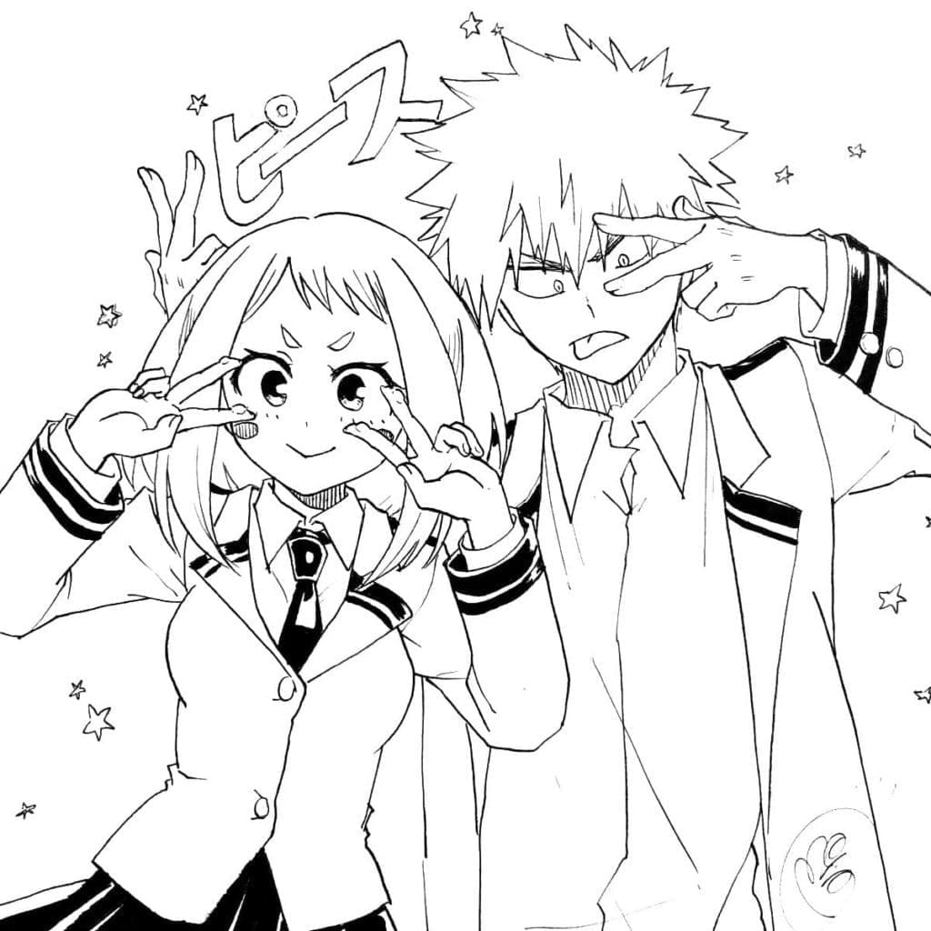 Desenho deUraraka e Bakugo para colorir