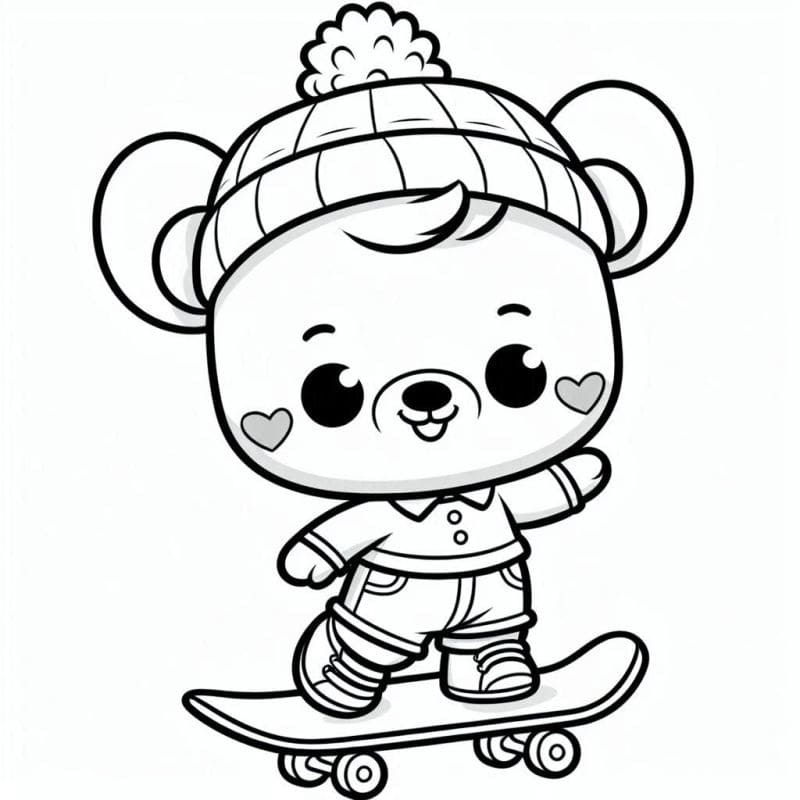 Desenho deUrsinho em um Skate para colorir