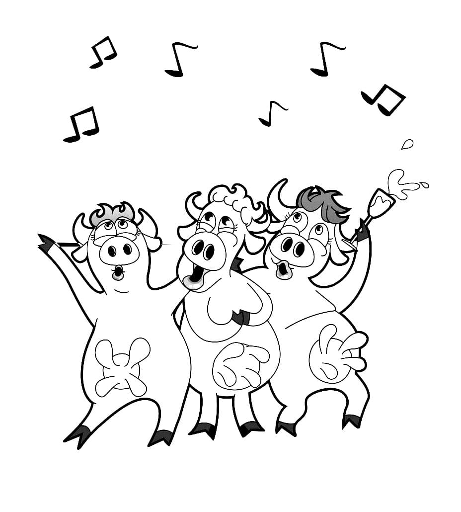 Desenho deVacas Engraçadas estão Cantando para colorir