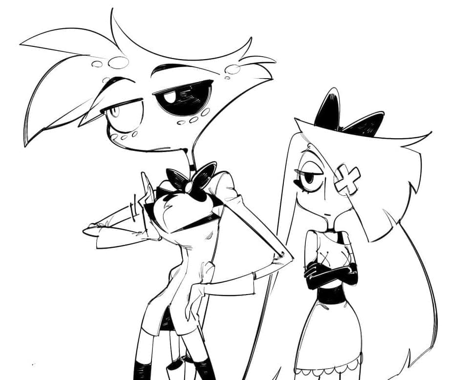 Desenho deVaggie e Angel Dust Hazbin Hotel para colorir