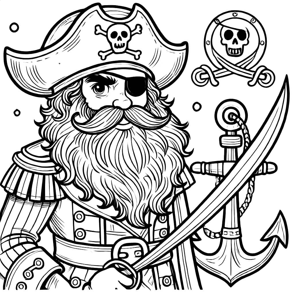 Desenho de Velho Pirata Barbudo para colorir