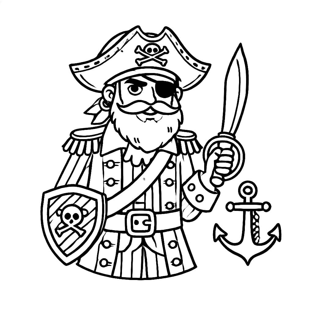 Desenho de Velho Pirata Segurando Escudo para colorir