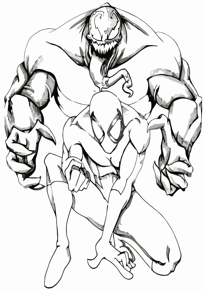 Desenho deVenom com Homem Aranha para colorir