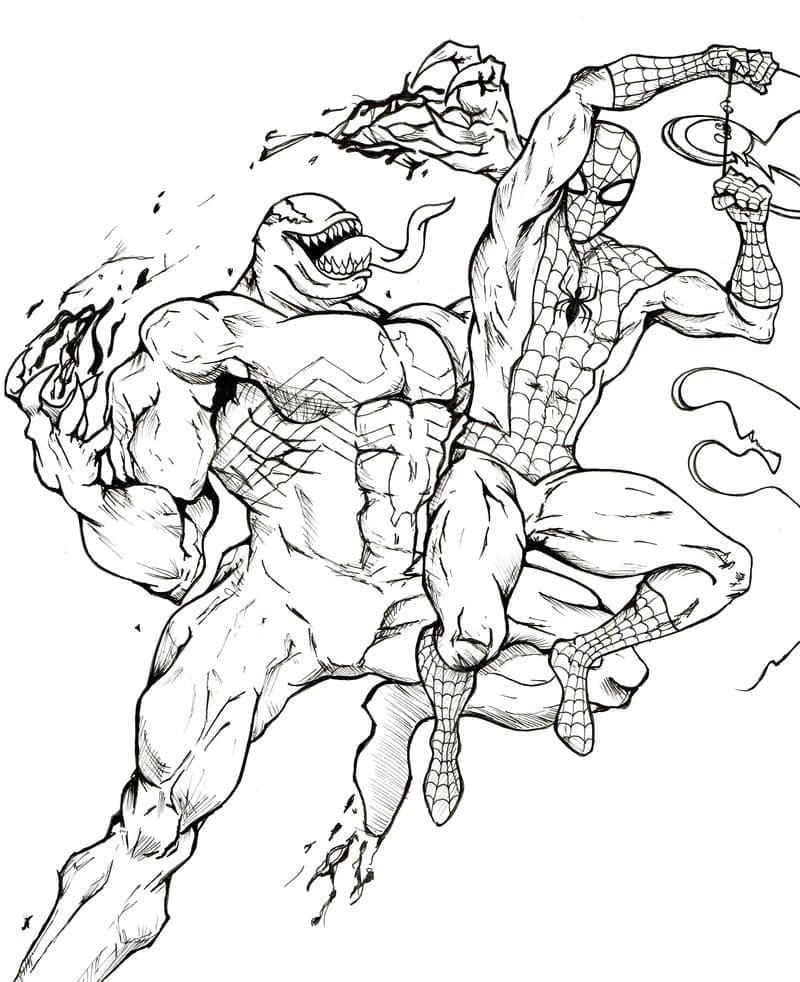 Desenho deVenom vs Homem-Aranha para colorir