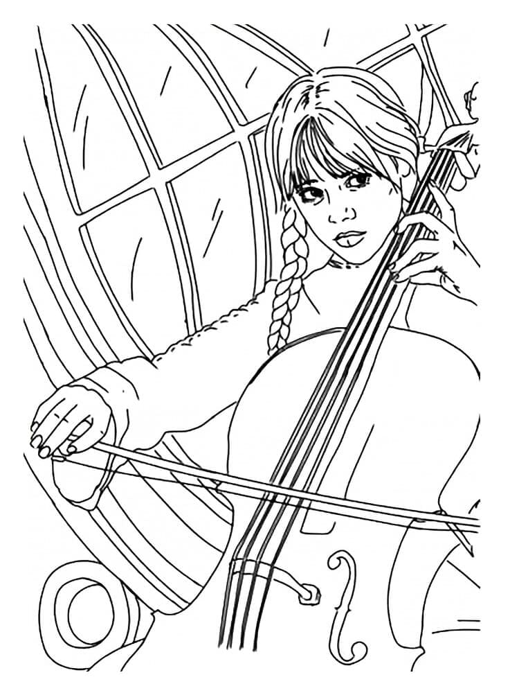 Desenho deWandinha Toca Violoncelo para colorir