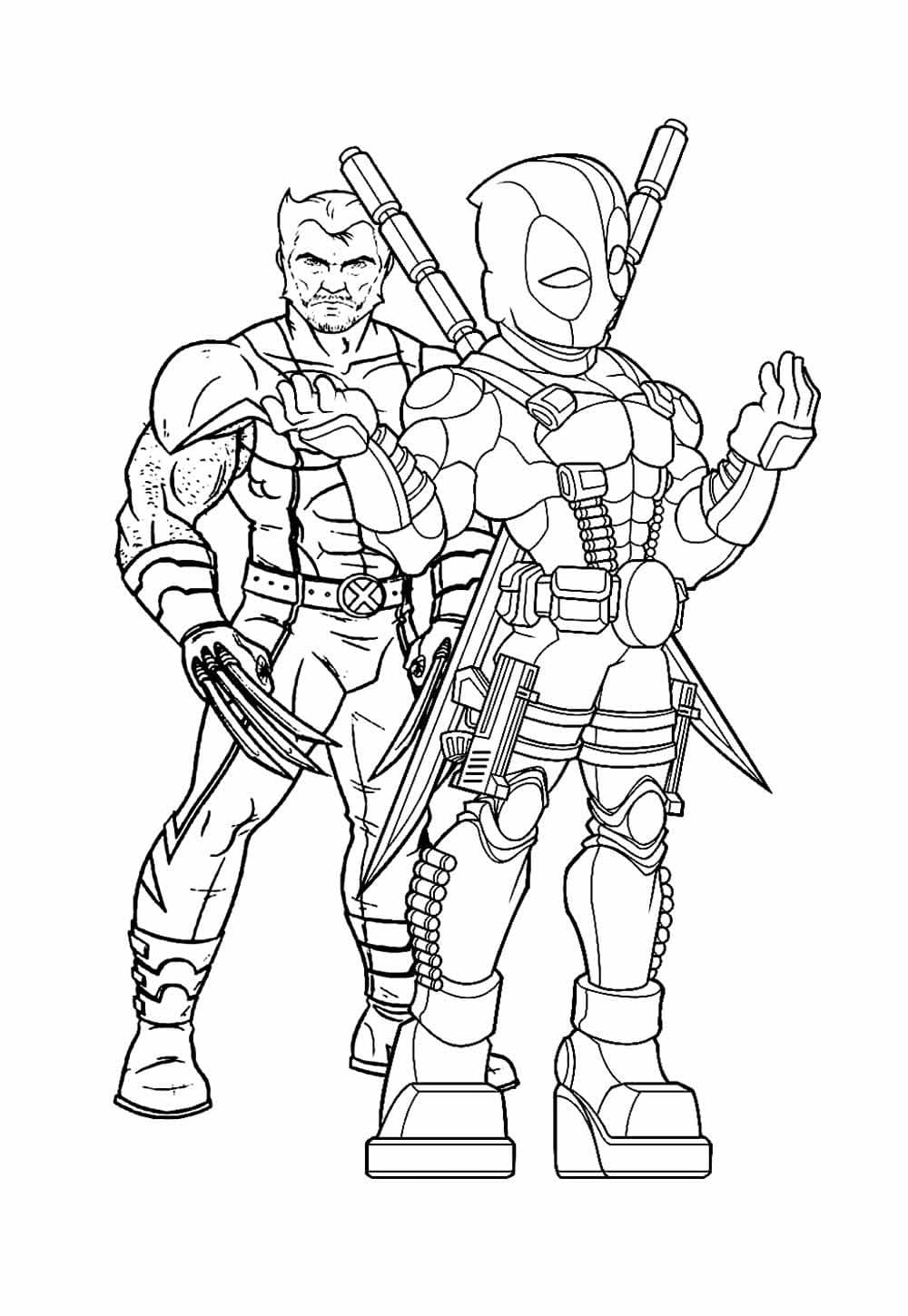 Desenho deWolverine com Deadpool para colorir