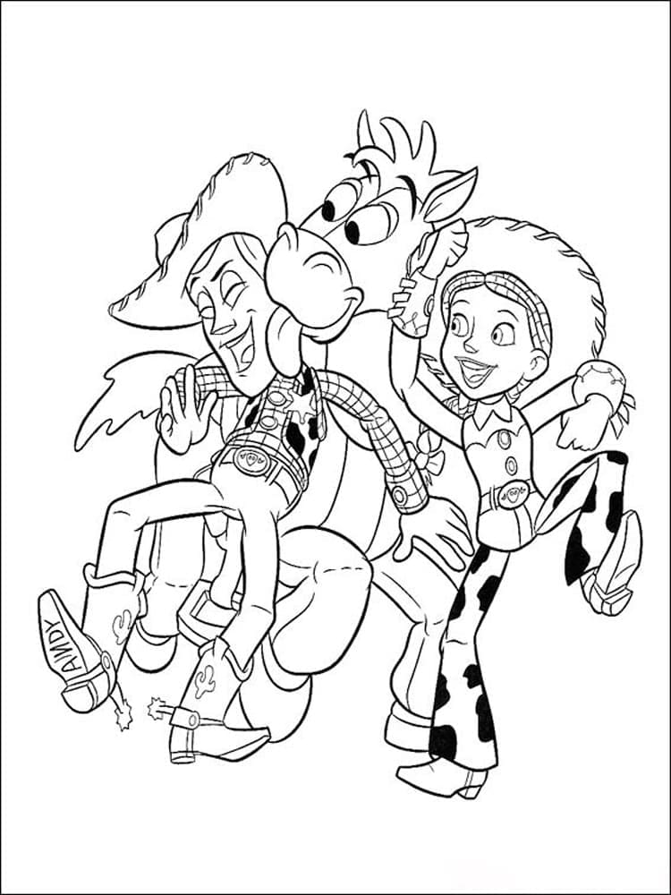 Desenho deWoody, Bullseye e Jessie Toy Story para colorir