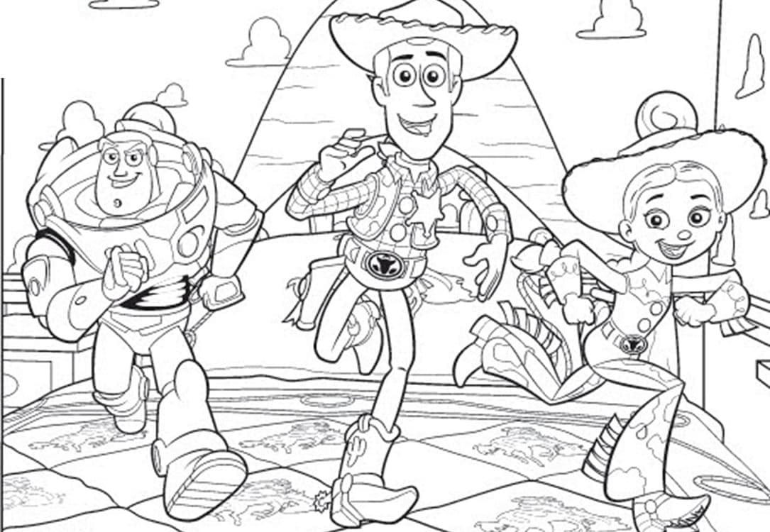 Desenho deWoody, Buzz e Jessie Toy Story para colorir