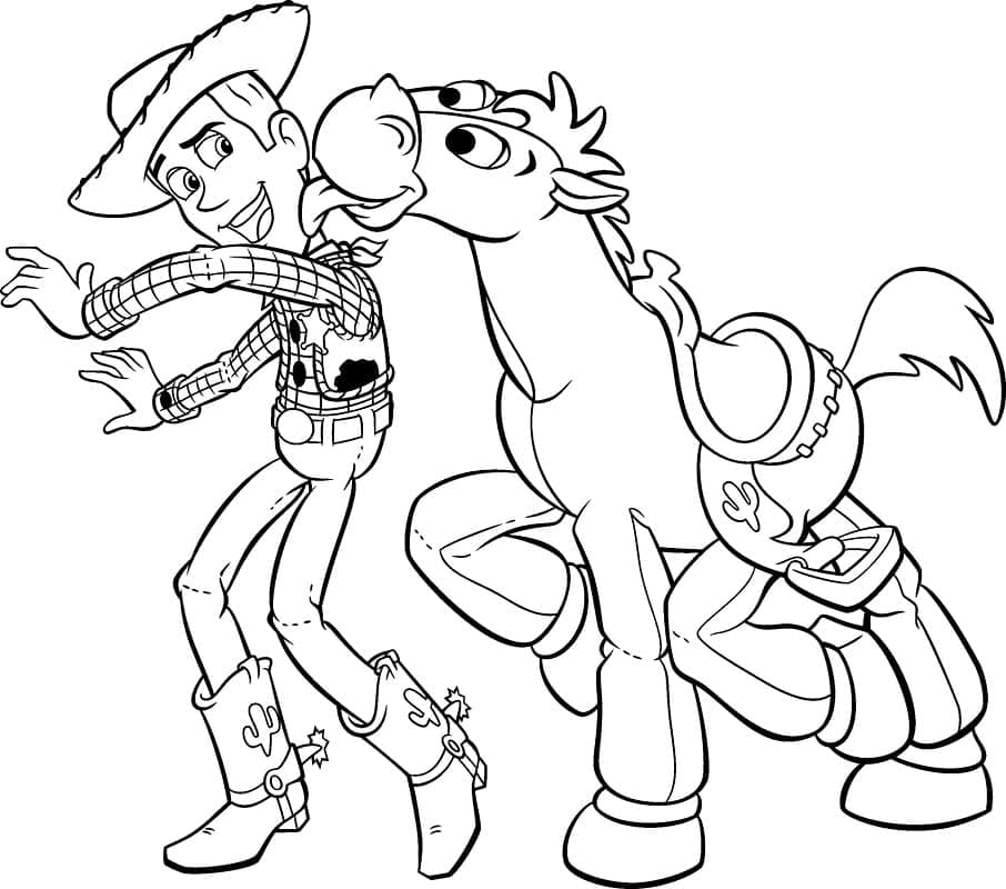 Desenho deWoody e Bullseye Toy Story para colorir