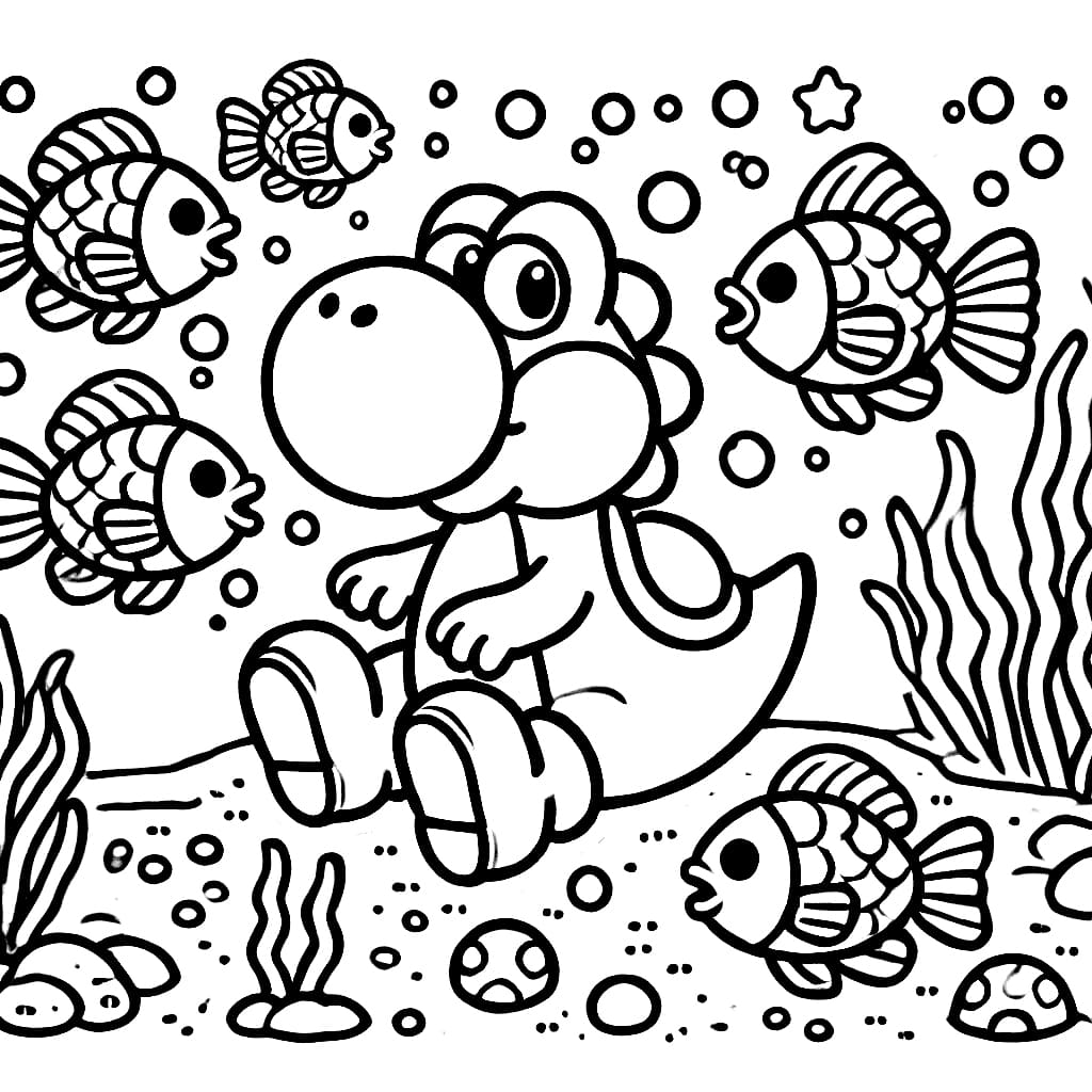 Desenho deYoshi E Peixe para colorir