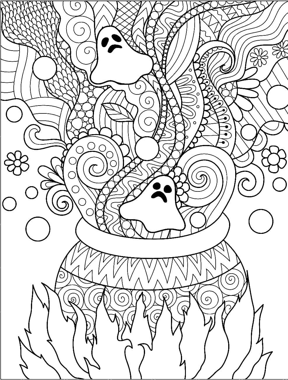 Desenho deZentangle Dia das Bruxas para colorir