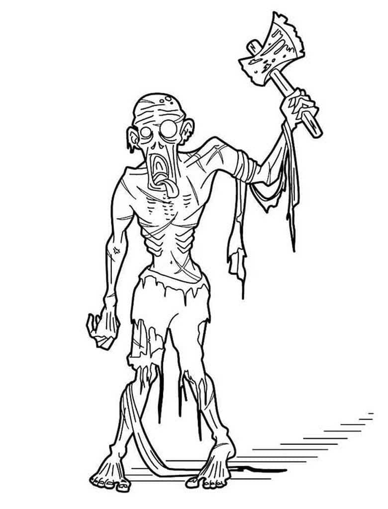 Desenho deZumbi com Machado para colorir