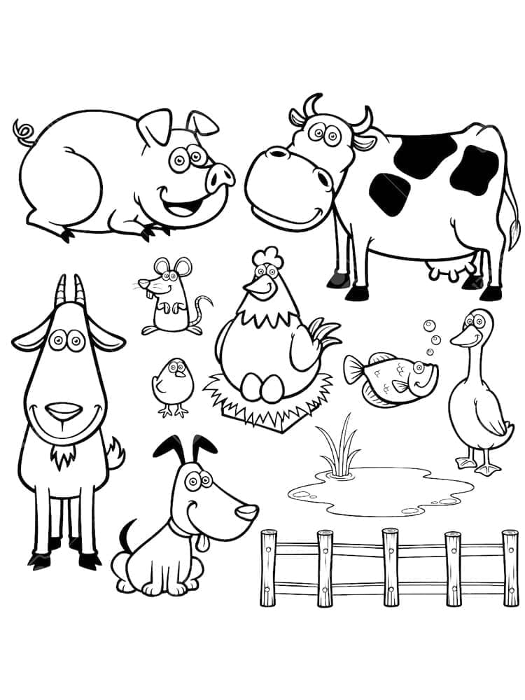 Desenho de Animais Felizes na Fazenda para colorir