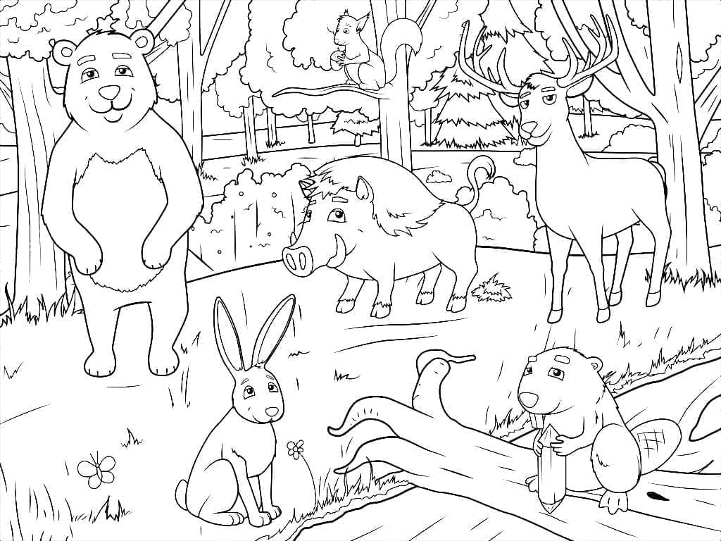 Desenho de Animais de Outono para colorir