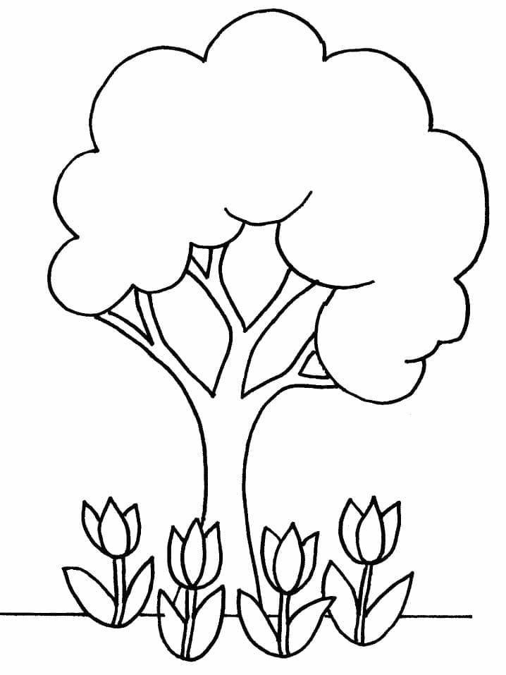 Desenho deÁrvore com Flores para colorir