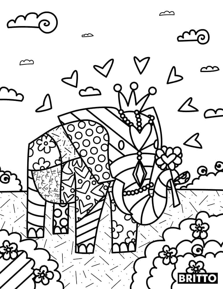 Desenho deElefante de Romero Britto para colorir