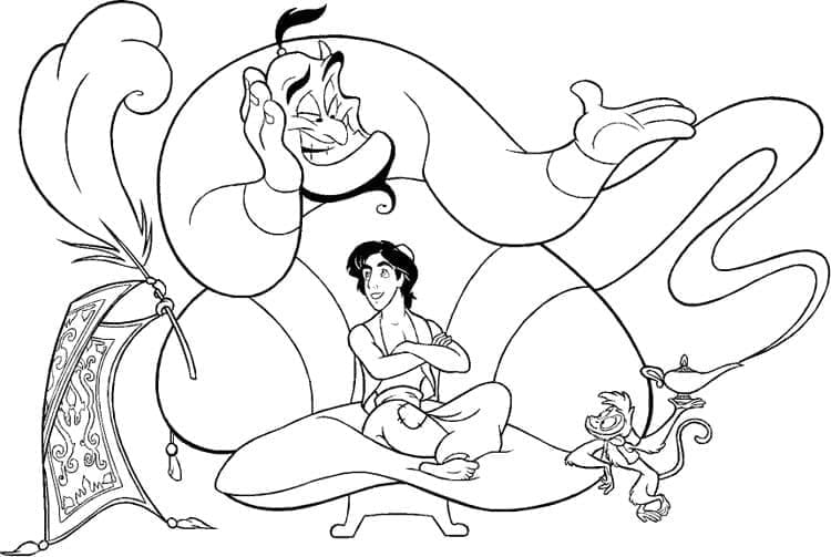 Desenho deGênio e Aladdin para colorir