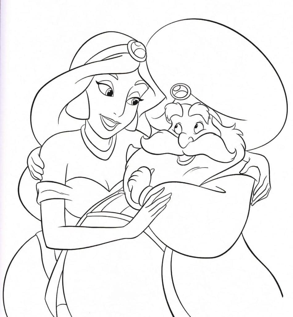 Desenho deJasmine e Rei Sultão para colorir